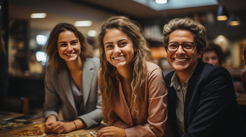 business, women, working, coworkers, colleagues, people, office, team, smile, group, executives, businesspeople, meeting, teamwork